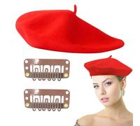 EHDWXVZM 1 Berretto Rosso, 2 Fermagli, Berretto da Donna, Berretto a Bombetta, Cappello da Pittore retrò, Cappello Francese, Cappello di Lana