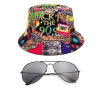 EHDWXVZM 1 Cappello da Pescatore Vintage, 1 Paio di Occhiali da Sole, Cappello da Sole Double Face, Cappello da Sole con Graffiti, Cappello da Decorazione per Feste