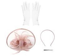 EHDWXVZM 1 cappello da sposa da donna, 1 paio di protezioni per le dita, copricapo da donna, copricapo da cocktail party, rosa, Colore loto., S/M