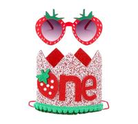 EHDWXVZM 1 cappello di compleanno alla fragola, 1 bicchiere alla fragola, decorazioni per il primo compleanno della ragazza, copricapo di compleanno alla fragola, accessori per foto della festa