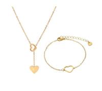 EHDWXVZM 1 collana a cuore d'oro, 1 braccialetto, collana a forma di cuore, collana a cuore d'oro, collana da ragazza da donna, collana a forma di cuore grande, catena con ciondolo a forma di cuore