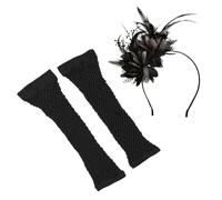 EHDWXVZM 1 copricapo da donna, 1 paio di protezioni per le dita, fascia nera per le donne, per feste, copricapo in pizzo, Nero , S/M