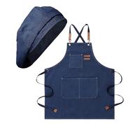 EHDWXVZM 1 grembiule in denim, 1 cappello da cucina, grembiule antiolio e antimacchia, grembiule con lacci regolabili, copertura da giardinaggio, grembiule con tasche, set protettivo da cucina