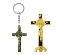 EHDWXVZM 1 Ornamento Croce, 1 Portachiavi Croce, Statua Croce, Ornamento Con Base, Targa Commemorativa Croce, Decorazioni Chiesa Casa Auto