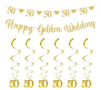 EHDWXVZM 1 Pezzo di Bandiera Nuziale Dorata E 6 Pezzi di Pendenti A Spirale Numero 50, Striscioni con Lettere, Decorazioni Glitterate per Feste, Pendenti Decorativi per Scene di Feste