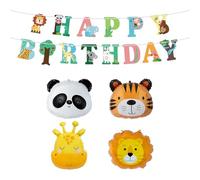 EHDWXVZM 1 Set di Bandiere da Punta E 4 Pezzi di Palloncini per Animali, Ghirlanda di Compleanno, Giungla -Game Decorazione degli Animali, Festa di Compleanno per Bambini.