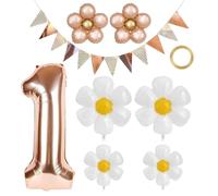 EHDWXVZM 1 Set di Palloncini Numero 1, 1 Rotolo di Nastro, 6 Pezzi di Palloncini di Fiori, 1 Pezzo di Stendardo, Ornamenti Creativi, Forniture per Feste di Compleanno.