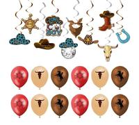 EHDWXVZM 10 Pezzi di ciondoli a Spirale da Cowboy, 12 Pezzi di Palloncini da Cowboy, Decorazioni da Appendere a Tema Cowboy, Decorazioni in Stile Cowboy Occidentale, Forniture per Feste