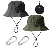 EHDWXVZM 2 Cappelli a Secchiello e 2 moschettoni con 2 Corde Antivento, Cappello da Sole Impermeabile, Cappello da Sole ad Asciugatura Rapida, Cappello da Sole Portatile, Cappello da Sole Pieghevole