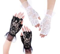EHDWXVZM 2 paia di guanti in pizzo, guanti mezze dita, guanti senza dita, guanti da donna, guanti da sposa, guanti in pizzo, guanti corti, accessori per l'abbigliamento