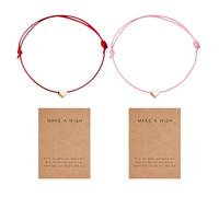 EHDWXVZM 2 Pezzi di Braccialetti a Forma di Cuore con Carte, Braccialetti di Corda Rosa a Forma di Cuore, Braccialetti Decorativi per Ragazze, Braccialetti di Corda Rossa, Gioielli