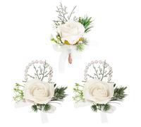 EHDWXVZM 3 Pezzi di Fiori da Polso con Rose, Corpetti, Corpetti Nuziali, Braccialetti con Rose, Braccialetti con Fiori, Spille da Corsage, Adatti per Matrimoni e Occasioni di Fidanzamento