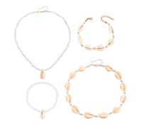 EHDWXVZM 4 pezzi di gioielli di conchiglie da donna, set di gioielli da donna, cavigliere di conchiglie estive, collana di conchiglie regolabile, accessori da spiaggia da donna