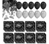 EHDWXVZM 40 Fazzoletti, 1 Confezione di Coriandoli E 10 Palloncini, Tovagliolo di Buon Compleanno, Decorazione di Feste di Compleanno, Tovagliolo di Compleanno Nero, Tovagliolo da Festa.