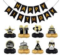 EHDWXVZM 8 Pezzi di Ornamenti A Nido d'Ape E 1 Set di Stendardi di Compleanno, Forniture per Feste di Compleanno, Decorazioni da Tavolo da Pranzo, Decorazioni Creative.