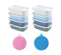 EHDWXVZM 8 Scatole Rettangolari per Frutta E Verdura E 2 Spazzole in Silicone, Scatola per Il Pranzo in Plastica da 110 Ml, Spazzola per La Pulizia dei Piatti