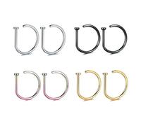 EHDWXVZM Anello Per Piercing Al Naso E Alle Labbra, 8 Pezzi, Acciaio Inossidabile, 0,8 X 8 Mm, Colore Acciaio, Nero, Oro, Unisex, Modern, Classico
