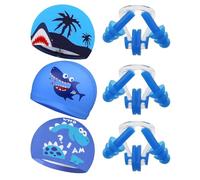 EHDWXVZM Cappelle da Nuoto per Bambini A 3 Pezzi, con 3 Set di Tappi per Le Orecchie E Clip per Il Naso, Graziosi Tappi da Nuoto di Cartoni Animati, Attrezzature per Il Nuoto.