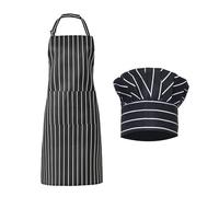 EHDWXVZM Grembiule A Righe Bianche E Nere 1 Pezzo, Cappello Da Chef 1 Pezzo, Grembiule Da Cucina, Tuta Da Cucina Impermeabile E Resistente All'Olio, Grembiule Con Tasche, Set Da Cucina, Caffetteria