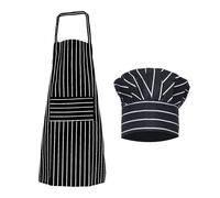 EHDWXVZM Grembiule A Righe Bianche E Nere 1 Pezzo, Cappello Da Chef 1 Pezzo, Grembiule Da Cucina, Tuta Da Cucina Impermeabile E Resistente All'Olio, Grembiule Con Tasche, Set Da Cucina, Caffetteria