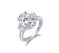 Eheringe Platin, Ring Set Damen Luxus mit Ovalem Moissanit 10 X 14 mm Silber Größe 52 (16.6)