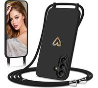 Eherui Custodia con cordino per Samsung Galaxy A17 4G/5G, design cuore dorato, sottile, antiurto, con cordino rimovibile per appendere, in silicone liquido, nero