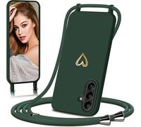 Eherui Custodia per Samsung Galaxy A17 4G/5G, con nastro, design dorato, sottile, resistente agli urti, con cordoncino rimovibile da appendere, in silicone liquido per Samsung A17, verde