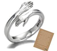 Ehihas Anello per abbraccio, in argento Sterling 925, regolabile, per abbracciare le mani, anello aperto, coppia di anelli per abbraccio, anello d'amore per donne, 925
