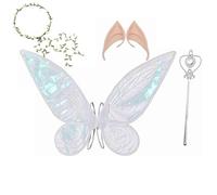 EHIOG Ali Fata per Adulti e Bambini, 4 pezzi di ali delle fate con orecchie da elfo, Ali di Fata Bambina per Carnevale Halloween Natale e Compleanno Cosplay