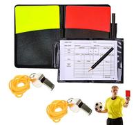 EHIOG Set da Arbitro per Calcio - Carte Rosse e Gialle, 2 fischietti in Acciaio Inossidabile, Custodia Nera con 5 Blocchi per rapporti di Gara e Una Matita - Ideale per scuole, Club e Allenatori