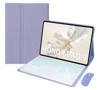 EHLCYS Custodia con Tastiera per Huawei Honor Pad 9 12,1 Pollici Tablet, Tastiera Bluetooth con Touchpad Retroilluminato A 7 Colori Staccabile, Custodia Ultrasottile Multi-Angolo con Mouse,Viola