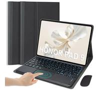 EHLCYS Custodia con Tastiera per Huawei Honor Pad 9 12,1 Pollici Tablet, Tastiera Bluetooth con Touchpad Retroilluminato A 7 Colori Staccabile, Custodia Ultrasottile Multi-Angolo con Mouse,Nero