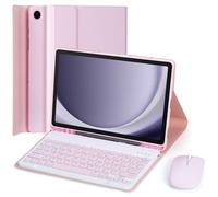 EHLCYS Custodia Con Tastiera Per Samsung Galaxy Tab A9 Plus / A9+ 11 Pollici 2023 (SM-X210/X216/X218) Con Mouse, Tastiera QWERTY Bluetooth Staccabile, Custodia Ultrasottile Con Portapenne,Rosa