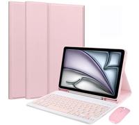 EHLCYS Custodia Tastiera per iPad 10 Generazione/(A16) 11 Generation (11/10.9 pollici, 2025/2022), Con Mouse QWERTY Tastiera Bluetooth Staccabile Custodia Tastiera con Portapenne,Rosa
