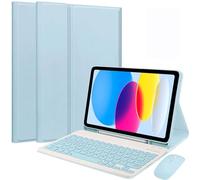 EHLCYS Custodia Tastiera per iPad 10 Generazione/(A16) 11 Generation (11/10.9 pollici, 2025/2022), Con Mouse QWERTY Tastiera Bluetooth Staccabile Custodia Tastiera con Portapenne,Blu