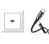 EHMANN 2in1 Bundle, Stazione di ricarica USB da incasso, caricabatterie USB-C da 65 watt e cavo USB C/C, ricarica (100 W) + trasferimento dati (480 Mbps), lunghezza 3 m, Power Delivery (PD)