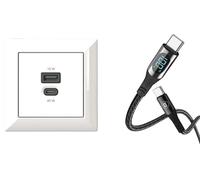 EHMANN 2in1 Bundle Stazione di ricarica USB da incasso, USB-C 45 watt + caricatore USB-A 15 watt e cavo USB C/C, ricarica (100 W) + trasferimento dati (480 Mbps), Lunghezza 3 m, Power Delivery (PD)