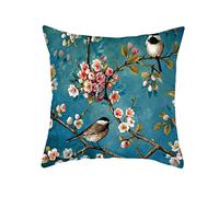 EHOMERY Copricuscini Sedie Cucina Copricuscino Divano 1 Posto Fiore Prugna Due Uccelli Lino Copricuscini Federe Fodera per Fodere Giardino Decorazione del Soggiorno Blu Scuro 16X16 Inches