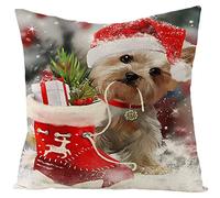 EHOMERY Copricuscini Universali Federe Cuscino Personalizzato Lacci delle Scarpe Che Mordono Il Cane con Scena di Neve Lino Copricuscini Rettangolari Letto Simpatiche Divano Soggiorno Colorato
