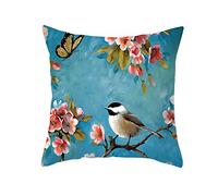 EHOMERY Federe Cuscini Cameretta Cuscino Zip Uccello Fiore di Prugna Seta Copricuscini Rettangolari Cotone Decorazione del Divano Soggiorno Blu 16X16 Inches