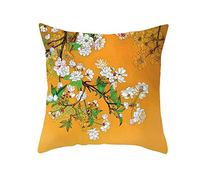 EHOMERY Federe Cuscini Cartoni Animati Cuscino Vintage Ramo di Fiori Lino Copricuscini Letto Singolo Divertenti Fodera per Rollo Decorazione del Divano Soggiorno Arancia 16X16 Inches