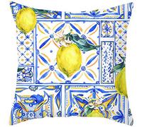 EHOMERY Federe Cuscini Seta Copricuscino Divano 1 Posto Foglie Fiori Limone Copricuscini Offerte Lampo Letto Matrimoniale Decorazione del Soggiorno Bianco Blu Giallo 18X18 Inches