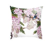 EHOMERY Federe per Cuscini Vintage Federa Divano Uccelli Fiore Lino Copricuscini Sedie Federa Cuscino Panca Giardino Decorazione del Divano Soggiorno Bianco Viola 18X18 Inches