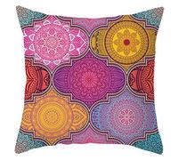 EHOMERY Fodere Cuscini per Divano Federe Cuscino Quadrato da Motivo Mandala Velluto Copricuscini Sedia Federa Decorazione del Soggiorno Rosa Giallo Viola 18X18 Inches