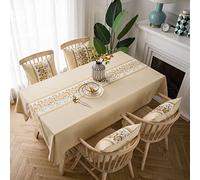 EHOMERY Tovaglia Cotone Lino Copritavolo Elegante Quadrato Semplice con La Pietra da Tavola Soggiorno Vetro Poliestere Beige Decorazione per Protezione del Cucina 135X200Cm