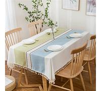 EHOMERY Tovaglia Cucina Moderna Tovaglie X Feste Stile Semplice Righe Rettangolare Grande Natalizia Tela Cerata Cotone Verde Bianco Blu Decorazione per Protezione del Tavolo da 90X140Cm