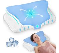 Ehomfory Cuscino cervicale in memory foam, per alleviare il dolore al collo, cuscino di supporto per il collo con design ergonomico per chi dorme su fianco, schiena e stomaco, fodera lavabile (blu)