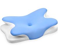 Ehomfory Cuscino Cervicale per Dormire, 2 in 1 Cuscino Ergonomico in Memory Foam, Cuscino per Supporto Cervicale con Federa Sfoderabile e Lavabile, 67x37x9/12 cm (Blu)