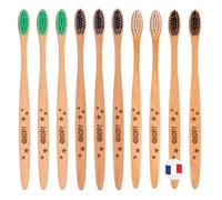 [EHOP] Confezione da 10 spazzolini da denti in legno francese | Setole medie | Adatti agli adulti | Prodotti in Francia | Spazzolini ecologici | Zero rifiuti dentali, manico di origine biologica