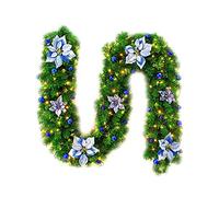 EHOTER Ghirlanda natalizia con luci a LED, alimentata a batteria, ghirlanda artificiale pre-illuminata, per decorazione natalizia per scale, parete, porta, interni ed esterni (blu)